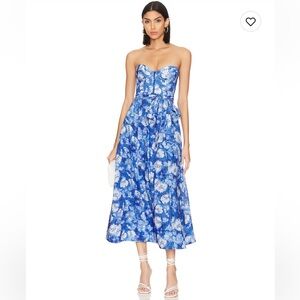 Bardot Vibrant Floral Midi Dress in Blue Floral